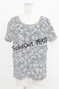 ALGONQUINS / スカルプリント半袖カットソー  黒 H-25-09-24-059-AL-TO-KB-ZT491