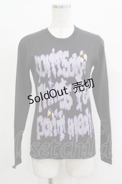 画像1: ALGONQUINS / プリントロングスリーブカットソー  黒 H-25-09-24-061-AL-TO-KB-ZH