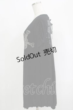 画像2: ALGONQUINS / スカルプリントアシメカットソー  黒 H-25-09-24-064-AL-TO-KB-ZH