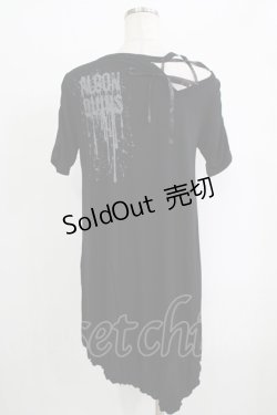 画像3: ALGONQUINS / スカルプリントアシメカットソー  黒 H-25-09-24-064-AL-TO-KB-ZH