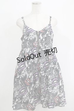 画像1: WORLD WIDE LOVE！(Rydia) / 総柄キャミワンピース  黒 H-25-09-24-007-PU-OP-KB-ZH