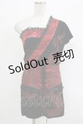 Qutie Frash / コルセットレイヤード風アシメトップス  黒×赤 H-25-09-24-065-QU-TO-KB-ZH