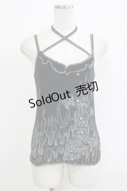 画像1: ALGONQUINS / プリントホルター付キャミソール  黒 H-25-09-24-067-AL-TO-KB-ZT491