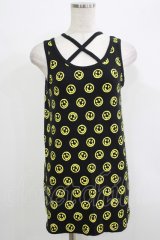 WORLD WIDE LOVE！(Rydia) / デッドスマイル総柄タンク  黒×イエロー H-25-09-24-068-PU-TO-KB-ZT491