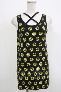 WORLD WIDE LOVE！(Rydia) / デッドスマイル総柄タンク  黒×イエロー H-25-09-24-068-PU-TO-KB-ZT491