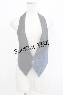 画像1: ALGONQUINS / ストライプ切替ベスト  黒×青 H-25-09-24-084-AL-TO-KB-ZH