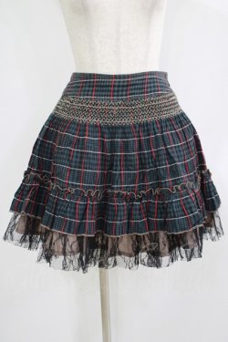 画像1: ALGONQUINS / 裾チュールチェックスカート  グリーン H-25-09-24-010-AL-SK-KB-ZH