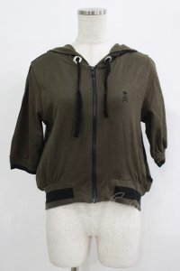 ALGONQUINS / プリント半袖ZIPパーカー  カーキ H-25-09-24-024-AL-TO-KB-ZT490