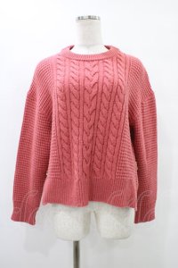 Jane Marple Dans Le Salon / バルキーヤーンのアランニット  ピンク H-25-09-25-1046-JM-TO-KB-ZH