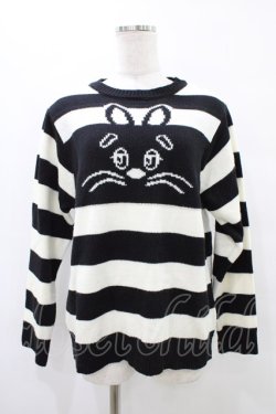 画像1: Candy Stripper / HIDE BUNNY BORDER KNIT  ホワイト×ブラック H-25-09-25-1054-PU-TO-KB-ZH