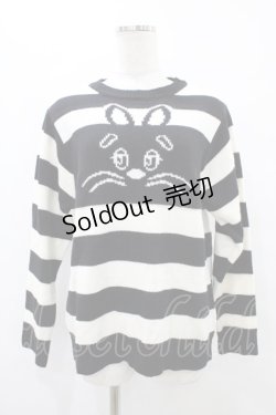 画像1: Candy Stripper / HIDE BUNNY BORDER KNIT  ホワイト×ブラック H-25-09-25-1054-PU-TO-KB-ZH