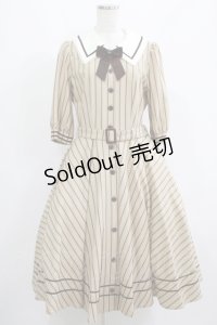 Innocent World / 英国調ストライプワンピース L カフェオレ×ショコラ H-25-09-26-001-IW-OP-NS-ZH