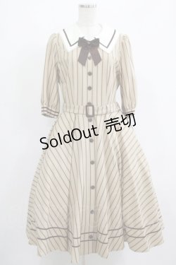 画像1: Innocent World / 英国調ストライプワンピース L カフェオレ×ショコラ H-25-09-26-001-IW-OP-NS-ZH