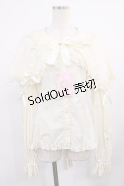 画像1: metamorphose / 【プラスサイズ】ケープ付き丸襟ブラウス プラスサイズ アイボリー H-25-09-26-1030-ME-BL-NS-ZH