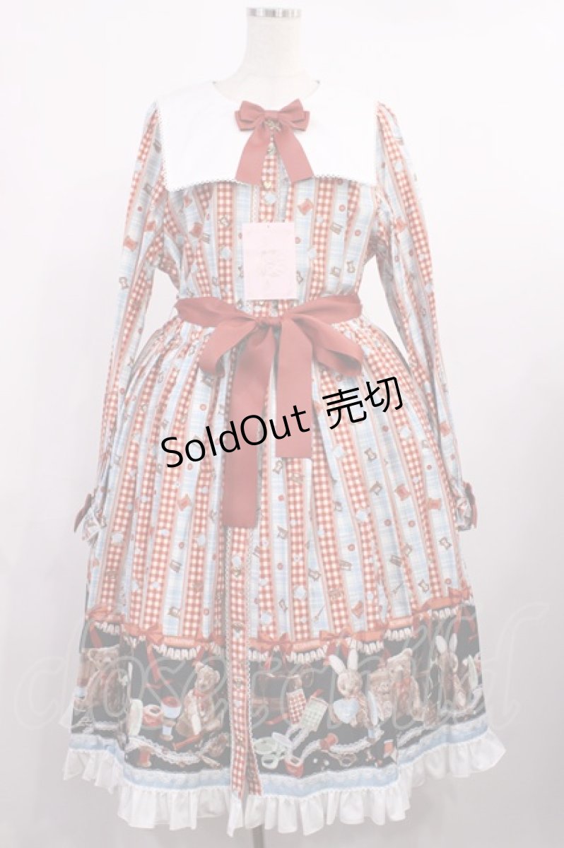 画像1: metamorphose / Happy Sewing Timeワンピース サイズ1 サックス赤 H-25-09-26-1007-ME-OP-NS-ZH (1)