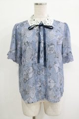 axes femme POETIQUE / プリュムプリントレース襟ブラウス M ブルー H-25-09-26-054-AX-TO-NS-ZH