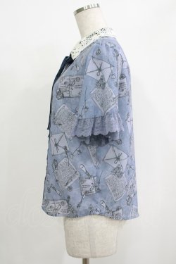 画像2: axes femme POETIQUE / プリュムプリントレース襟ブラウス M ブルー H-25-09-26-054-AX-TO-NS-ZH