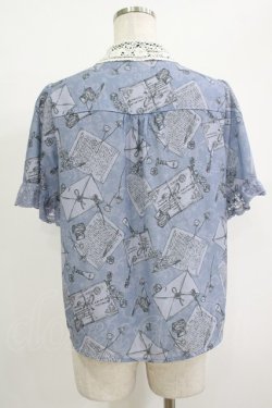 画像3: axes femme POETIQUE / プリュムプリントレース襟ブラウス M ブルー H-25-09-26-054-AX-TO-NS-ZH