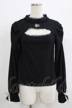 画像1: Rojita / ロゴ刺繍デコルテ開きリブトップス Free ブラック H-25-09-26-056-LO-TO-NS-ZH