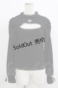 画像1: Rojita / ロゴ刺繍デコルテ開きリブトップス Free ブラック H-25-09-26-056-LO-TO-NS-ZH