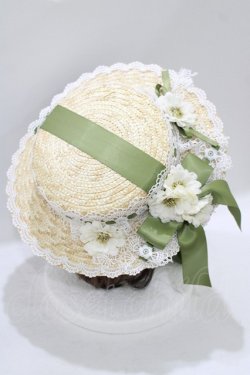 画像1: Chalmiere / フラワーサマーハット  グリーン H-25-09-26-078-PU-AC-NS-ZH