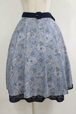画像1: axes femme POETIQUE / プリュムプリントベルト付スカート M ブルー H-25-09-26-022-AX-SK-NS-ZH