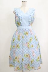 axes femme POETIQUE / ヒマワリ&アイスサマーワンピース M サックス H-25-09-27-041-AX-OP-NS-ZH