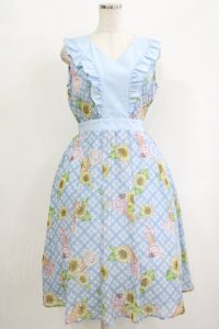 axes femme POETIQUE / ヒマワリ&アイスサマーワンピース M サックス H-25-09-27-041-AX-OP-NS-ZH