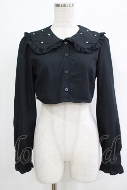 画像1: DearMyLove / ハートスタッズフリル襟ブラウス M/ショート丈 ブラック H-25-09-27-074-EL-BL-NS-ZH