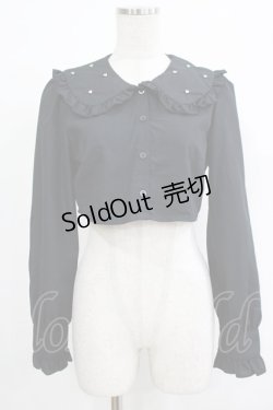 画像1: DearMyLove / ハートスタッズフリル襟ブラウス M/ショート丈 ブラック H-25-09-27-074-EL-BL-NS-ZH
