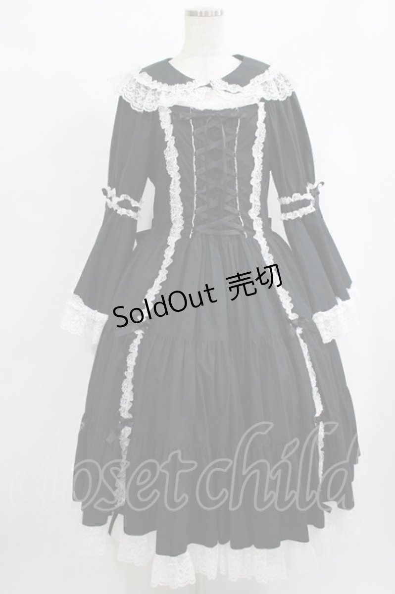 画像1: metamorphose / 【プラスサイズ】無地ラッセルレース姫袖ワンピース プラスサイズ ブラック/オフ白 H-25-09-28-001-ME-OP-NS-ZH (1)