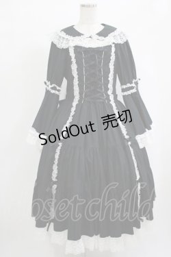 画像1: metamorphose / 【プラスサイズ】無地ラッセルレース姫袖ワンピース プラスサイズ ブラック/オフ白 H-25-09-28-001-ME-OP-NS-ZH