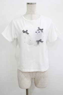 画像1: evelyn / 猫ちゃんリボンTシャツ Free ホワイト H-25-09-28-047-LO-TS-NS-ZH
