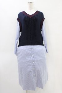 Jane Marple Dans Le Salon / Tilden vest and stripe trompe-l'oeil dress  ネイビー×ブルー H-25-09-28-1025-JM-OP-KB-ZH