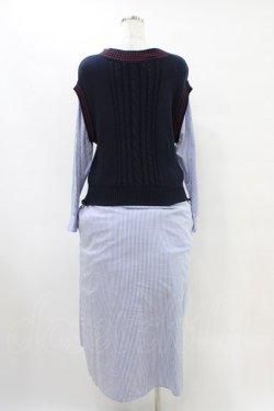 画像2: Jane Marple Dans Le Salon / Tilden vest and stripe trompe-l'oeil dress  ネイビー×ブルー H-25-09-28-1025-JM-OP-KB-ZH