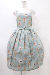 Emily Temple cute / Revivalノースリーブワンピース  Queen Marie柄ミント H-25-09-28-1030-ET-OP-KB-ZH