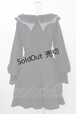 画像2: DARK IN LOVE / Gothic pinstripe ruffle neck academism dress M ブラック×グレー H-25-09-28-1035-PU-OP-KB-ZH
