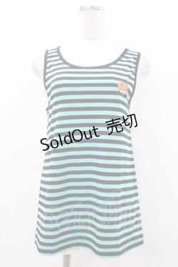 画像1: LISTEN FLAVOR / 刺繍ボーダータンク  黒×ライトブルー H-25-09-28-1049-PU-TO-KB-ZH