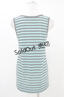 画像2: LISTEN FLAVOR / 刺繍ボーダータンク  黒×ライトブルー H-25-09-28-1049-PU-TO-KB-ZH