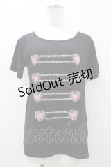 LISTEN FLAVOR / ハートナポレオンプリントカットソー M 黒 H-25-09-28-1053-PU-TO-KB-ZT491