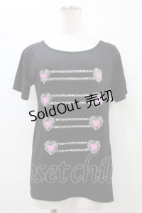 LISTEN FLAVOR / ハートナポレオンプリントカットソー M 黒 H-25-09-28-1053-PU-TO-KB-ZT491