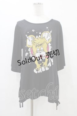 画像1: 【SALE】LISTEN FLAVOR / プリントサイドギャザーカットソー  黒 H-25-09-28-1054-PU-TO-KB-ZT138