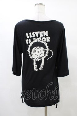 画像2: LISTEN FLAVOR / プリントサイドギャザーカットソー  黒 H-25-09-28-1054-PU-TO-KB-ZH