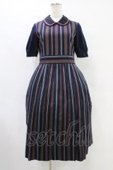 Jane Marple Dans Le Salon / ニットスリーブレジメンタルワンピース  ネイビー H-25-09-28-1010-JM-OP-KB-ZH