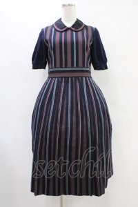 Jane Marple Dans Le Salon / ニットスリーブレジメンタルワンピース  ネイビー H-25-09-28-1010-JM-OP-KB-ZH