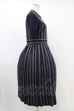 画像3: Jane Marple Dans Le Salon / ニットスリーブレジメンタルワンピース  ネイビー H-25-09-28-1010-JM-OP-KB-ZH