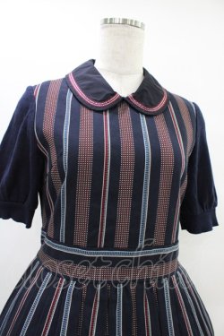 画像4: Jane Marple Dans Le Salon / ニットスリーブレジメンタルワンピース  ネイビー H-25-09-28-1010-JM-OP-KB-ZH