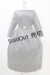 Jane Marple / ブリティッシュストライプtea houseドレス  グレー H-25-09-28-1015-JM-OP-KB-ZH