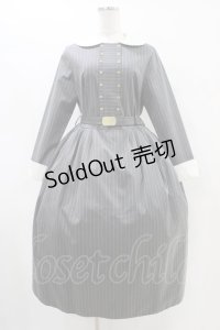 Jane Marple / ブリティッシュストライプtea houseドレス  グレー H-25-09-28-1015-JM-OP-KB-ZH