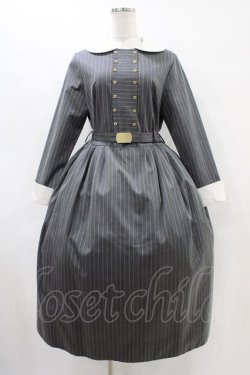 画像1: Jane Marple / ブリティッシュストライプtea houseドレス  グレー H-25-09-28-1015-JM-OP-KB-ZH